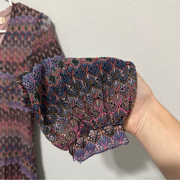 Altar'd State Multi Colored Woven Crochet Long Sleeve Lined Dress Size Small - Picture 3 of 9